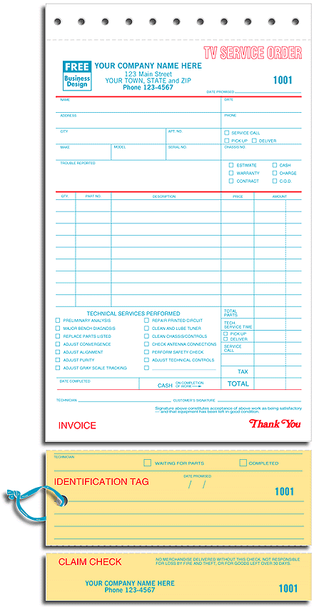 TV Service Order Invoice - Form 309