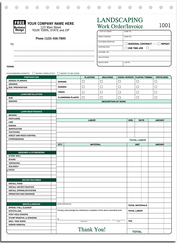 landscaping work order invoice - Form 6570