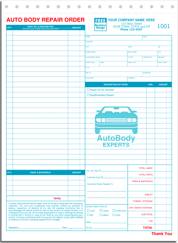 autobody repair orders - Form 6597